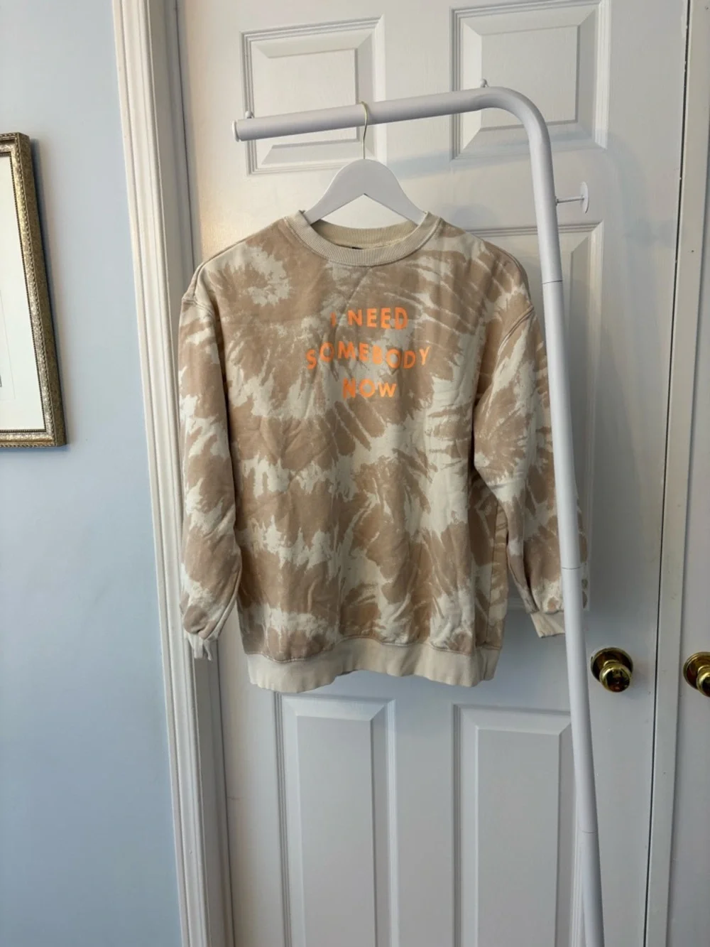 H&M Beige & Creme Shawn Mendes Tie-Dye Sweatshirt Oversized Size Extra Small - Picture 4 of 15